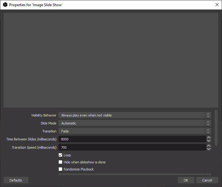 سورس Image Slide Show در نرم‌افزار OBS